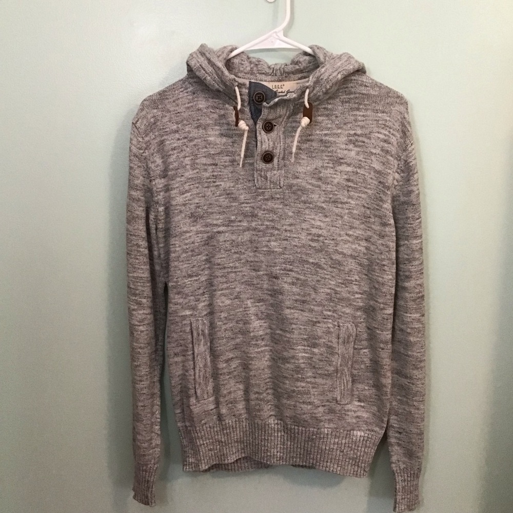 H&M Men's Heather Gray Crewneck Hooded Sweater with Button Placket